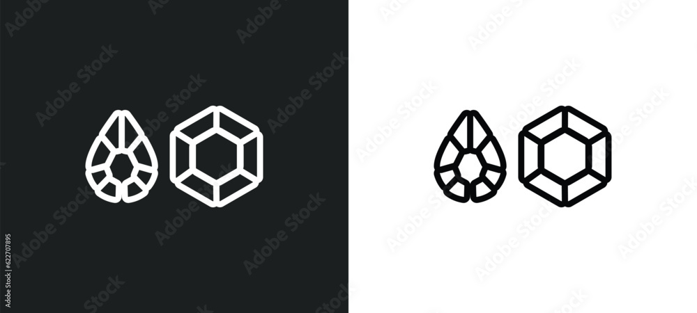 Poster gems outline icon in white and black colors. gems flat vector icon from luxury collection for web, m