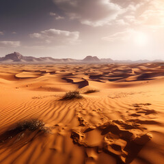 Fototapeta na wymiar The sight of the endless golden desert