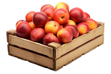 Nectarines in a wooden crate. isolated object, transparent background
