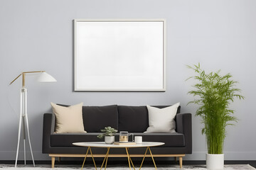 Scandinavian living room interior with blank mock up frame
