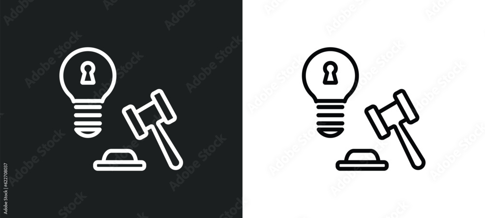 Poster intellectual property outline icon in white and black colors. intellectual property flat vector icon