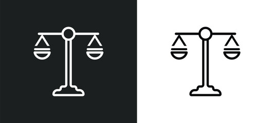justice scale outline icon in white and black colors. justice scale flat vector icon from law and justice collection for web, mobile apps and ui.