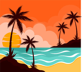 Fototapeta na wymiar tree on the beach sunset paradise