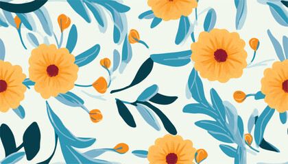 Hand drawn simple artistic flowers print. Cute collage pattern. Fashionable template for design
