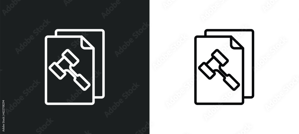 Poster documents outline icon in white and black colors. documents flat vector icon from law and justice co