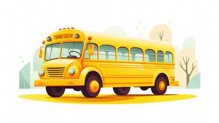 Fototapeta na wymiar School bus type cartoon white background minimal