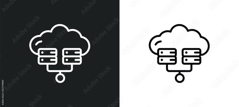 Poster virtualization outline icon in white and black colors. virtualization flat vector icon from networki