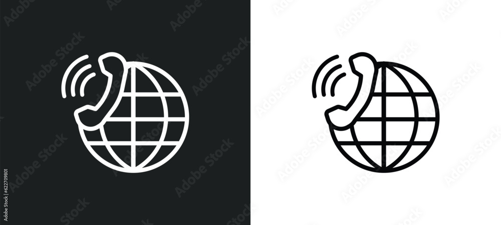 Poster voice over internet protocol outline icon in white and black colors. voice over internet protocol fl