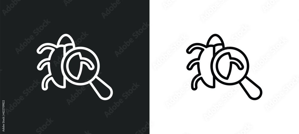 Poster virus search outline icon in white and black colors. virus search flat vector icon from internet sec