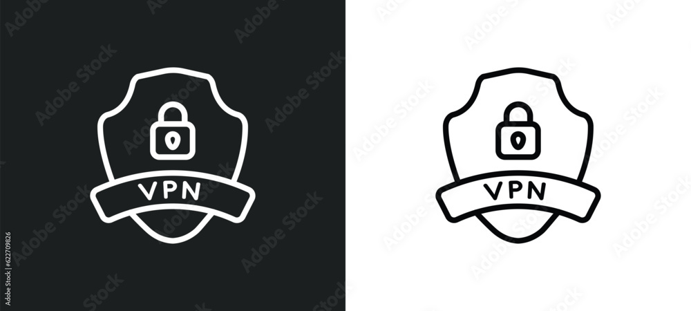 Poster virtual private network outline icon in white and black colors. virtual private network flat vector 