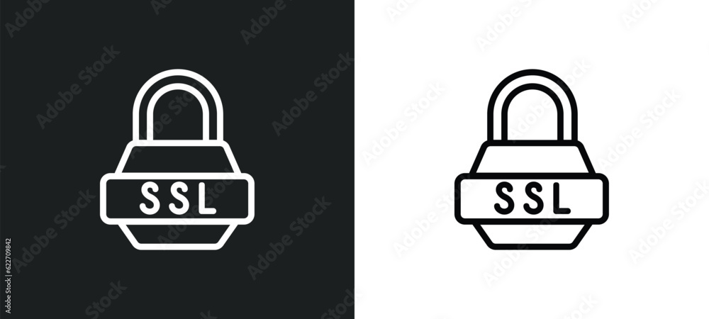 Poster ssl outline icon in white and black colors. ssl flat vector icon from internet security collection f