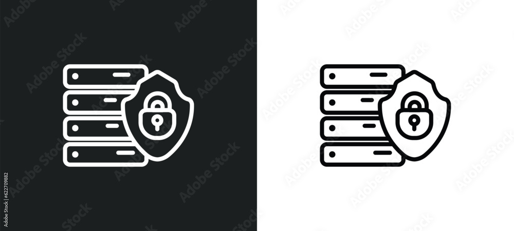 Poster server security outline icon in white and black colors. server security flat vector icon from intern