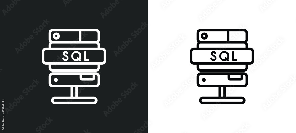 Poster sql outline icon in white and black colors. sql flat vector icon from networking collection for web,