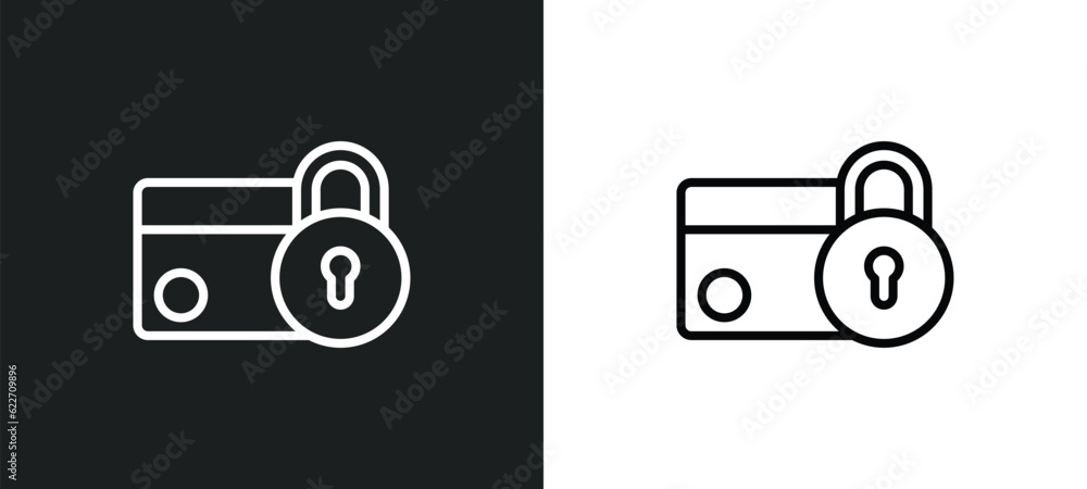 Poster secure payment outline icon in white and black colors. secure payment flat vector icon from internet