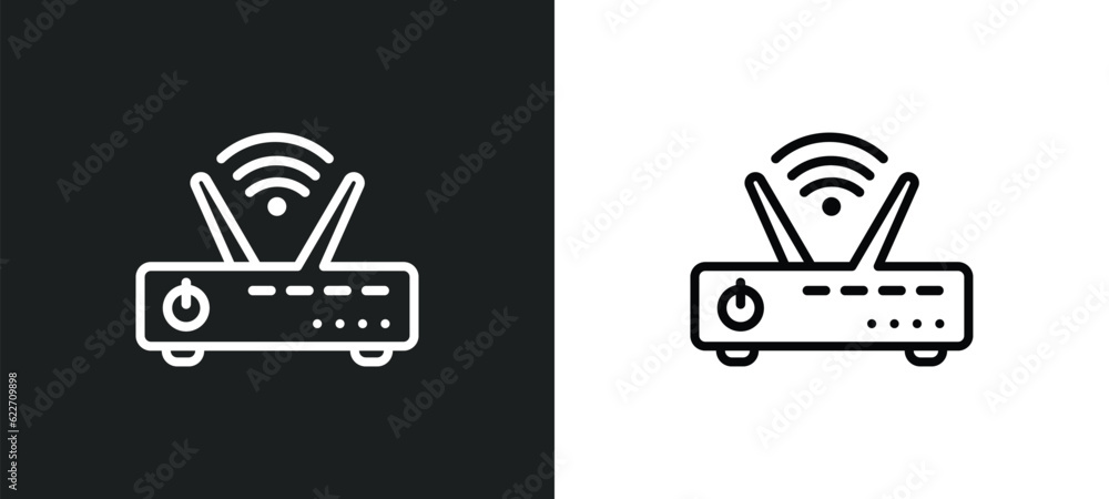 Poster router outline icon in white and black colors. router flat vector icon from networking collection fo