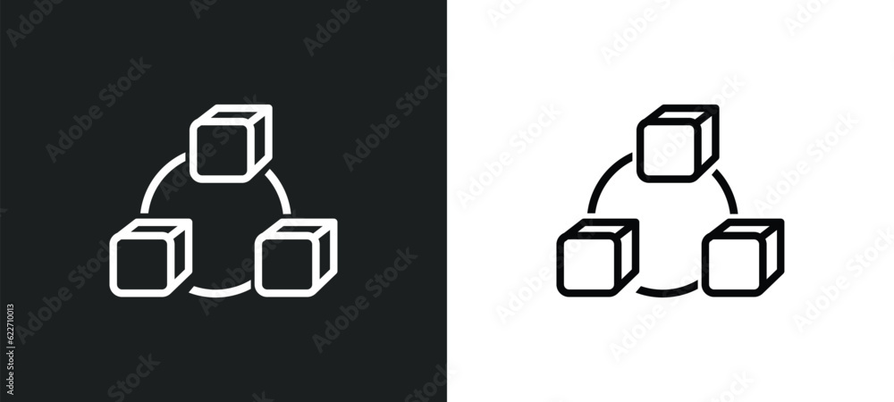 Poster network cubes outline icon in white and black colors. network cubes flat vector icon from networking
