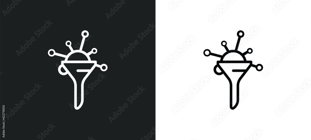 Poster network funnel outline icon in white and black colors. network funnel flat vector icon from networki