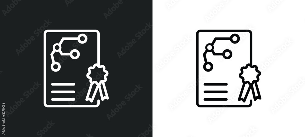 Poster network certificate outline icon in white and black colors. network certificate flat vector icon fro