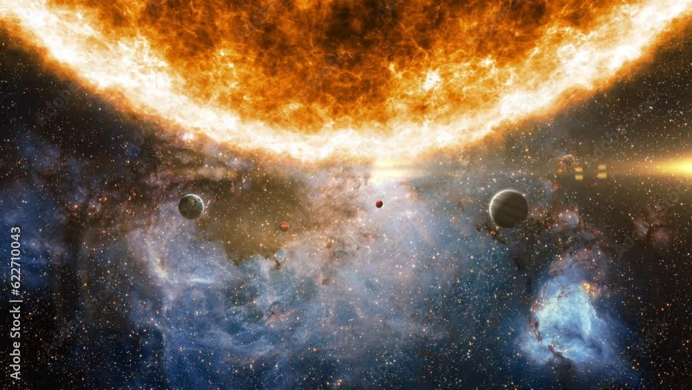 Poster abstract outer space view sun solar system with milky way galaxy space in distant planet universe ba