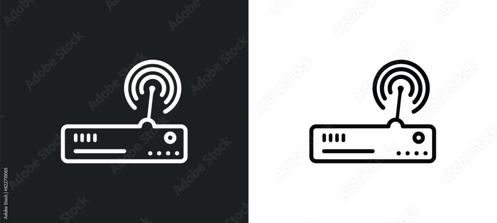 Poster modem outline icon in white and black colors. modem flat vector icon from networking collection for 