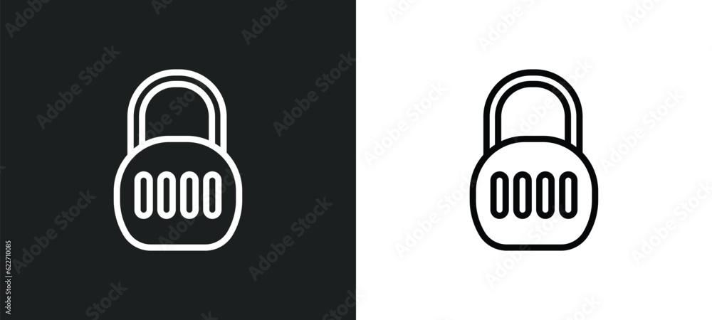 Poster locked outline icon in white and black colors. locked flat vector icon from internet security collec
