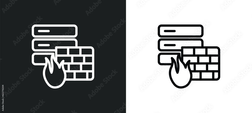 Poster firewall outline icon in white and black colors. firewall flat vector icon from internet security co