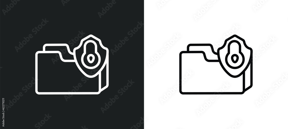 Poster folder security outline icon in white and black colors. folder security flat vector icon from intern