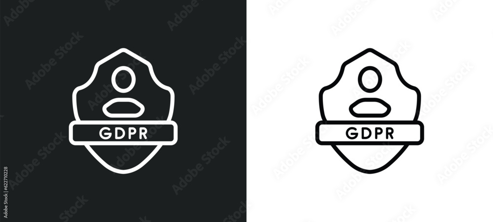 Poster gdpr shield outline icon in white and black colors. gdpr shield flat vector icon from internet secur