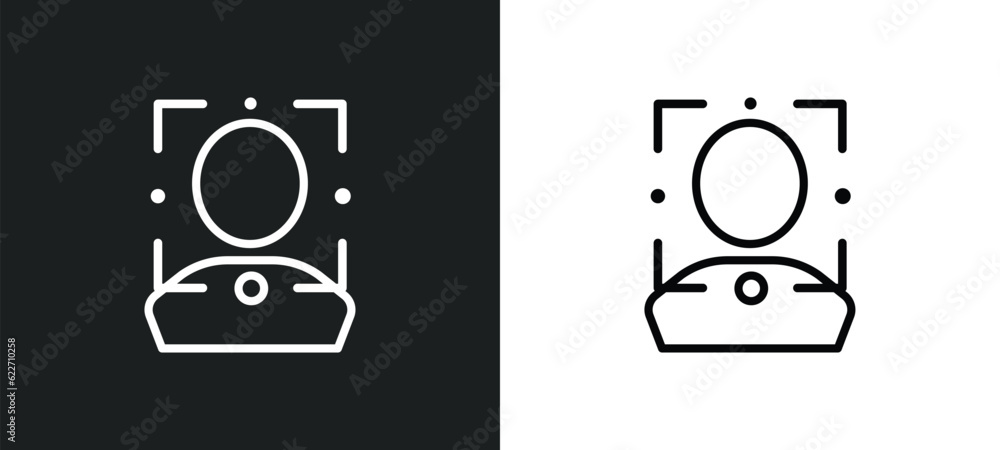 Poster facial recognition outline icon in white and black colors. facial recognition flat vector icon from 