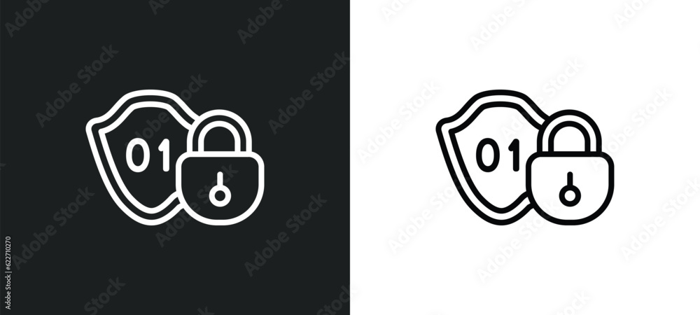 Poster encrypted outline icon in white and black colors. encrypted flat vector icon from internet security 