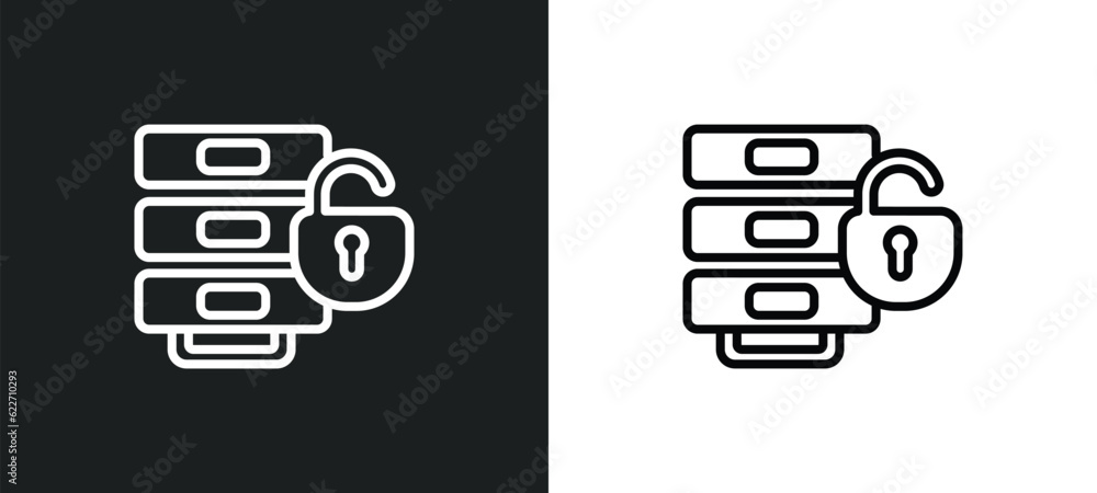 Poster data unclocked outline icon in white and black colors. data unclocked flat vector icon from networki