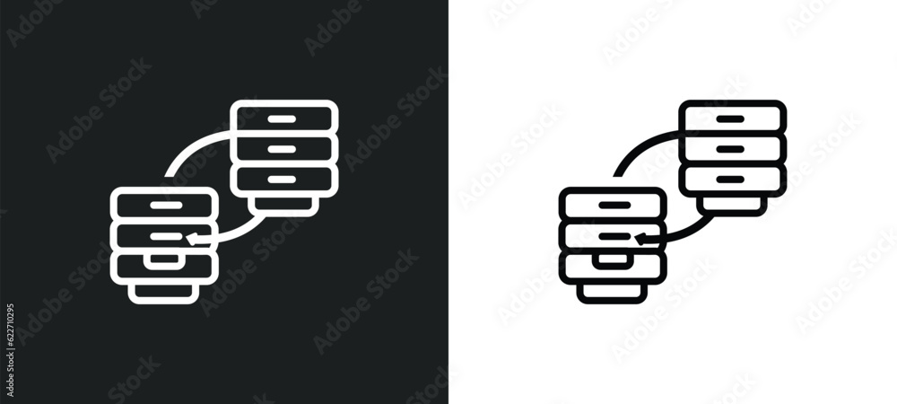 Poster data transfer outline icon in white and black colors. data transfer flat vector icon from networking