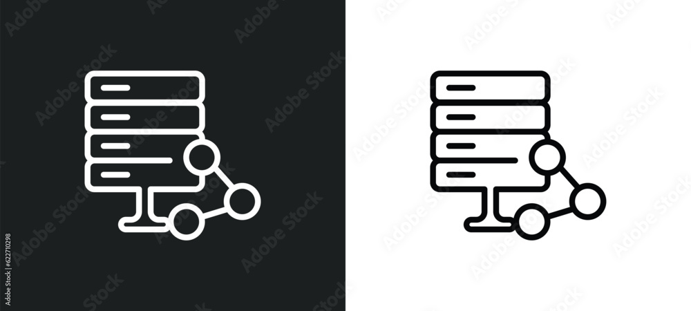 Poster data share outline icon in white and black colors. data share flat vector icon from networking colle