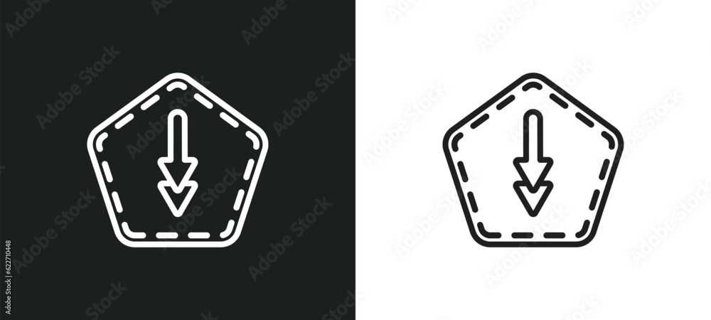 Poster down outline icon in white and black colors. down flat vector icon from interface collection for web