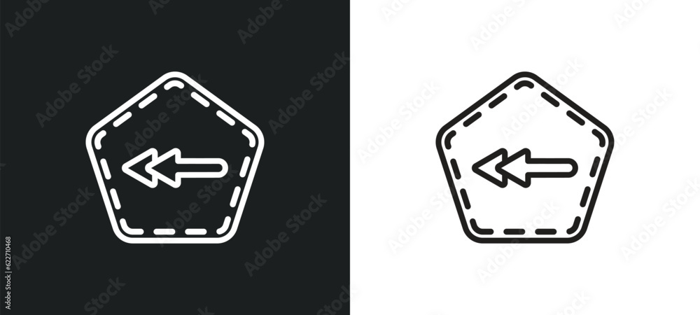 Poster left outline icon in white and black colors. left flat vector icon from interface collection for web