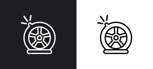 puncture in a wheel outline icon in white and black colors. puncture in a wheel flat vector icon from insurance collection for web, mobile apps and ui.