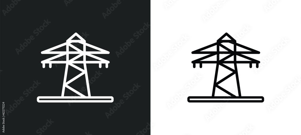 Poster power line outline icon in white and black colors. power line flat vector icon from industry collect