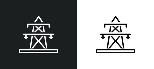 transmission tower outline icon in white and black colors. transmission tower flat vector icon from industry collection for web, mobile apps and ui.