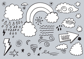 Weather Doodle Vector Set illustration with hand drawn line art style vector
