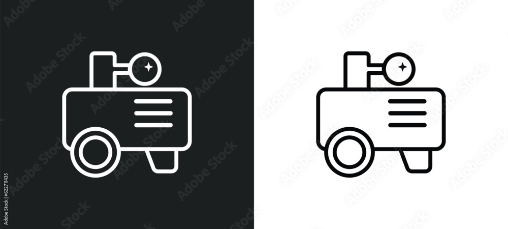 Poster compressor outline icon in white and black colors. compressor flat vector icon from industry collect