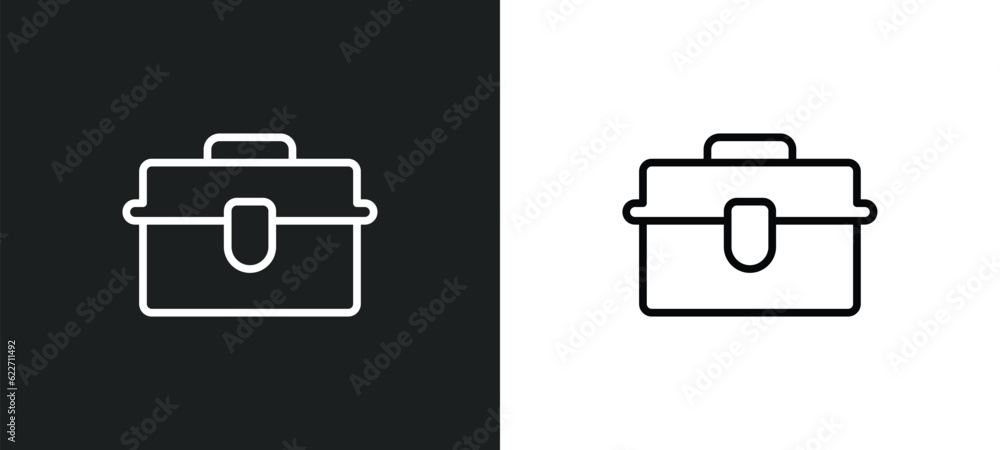 Poster tool box outline icon in white and black colors. tool box flat vector icon from industry collection 