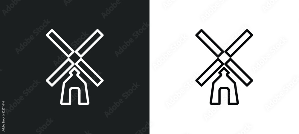 Poster windmill outline icon in white and black colors. windmill flat vector icon from industry collection 