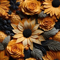 3D Summer Floral Delight: Bright and Cheerful Sunflower Pattern for Wallpaper, generative AI