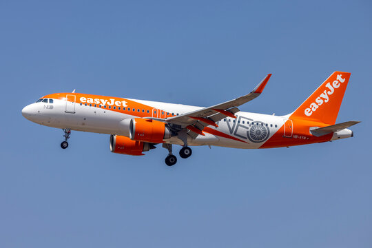 Luqa, Malta - July 12, 2023: EasyJet Switzerland Airbus A320-251N (REG: HB-AYN) sporting the Airbus NEO logo.
