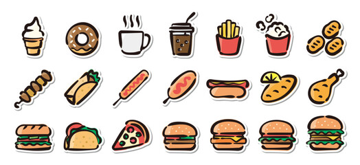 Illustrated sticker set of fast food.Quick and simple to use.