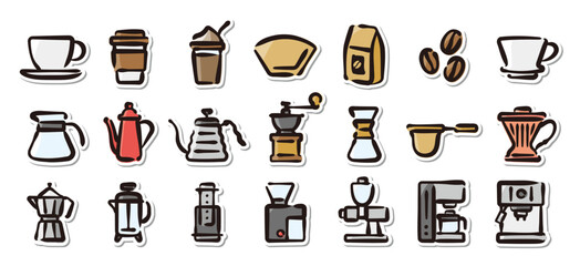 Illustrated sticker set of barista and coffee.Quick and simple to use.