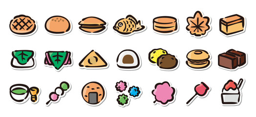 Illustrated sticker set of japanese desserts and sweets.Quick and simple to use.