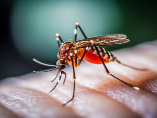 Makroaufnahme einer Mücke, Stechmücke (Culicidae) auf der Haut, generative AI