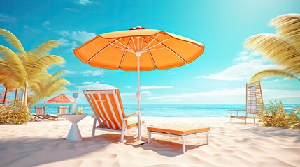 Fototapeta premium A serene beach scene 3d illustration - Generative AI.