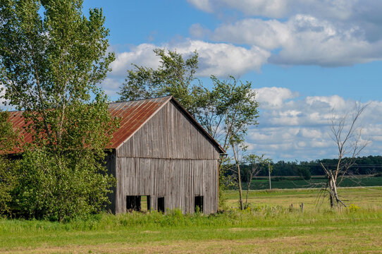 An Old Abandoned Barn In The Wisconsin Countryside In Summer
